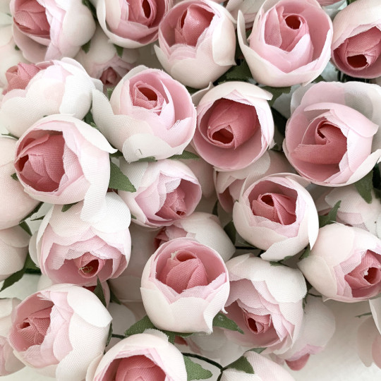 6 Two-Tone Light Pink Fabric Rose Blossoms ~ Austria ~ 3/4"